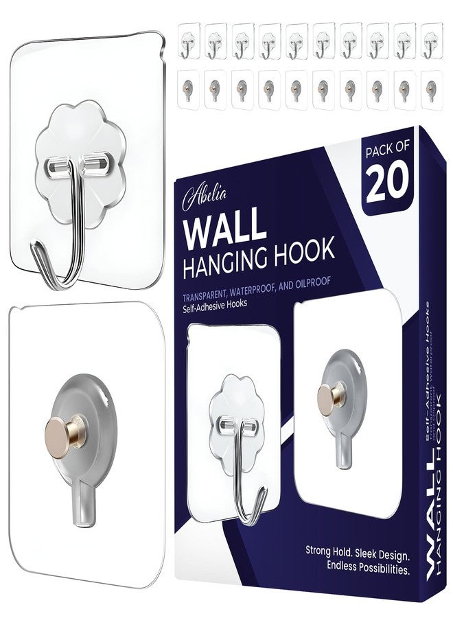 ABELIA 20 Pack Heavy Duty Self-Adhesive 10 Screw Hooks and 10 Hanging Wall Hooks as Strong Wall Hanging Solutions Without Drilling for Kitchen and Bathroom Accessories (Screw Hook Hanger, Trasparent) - Image 1